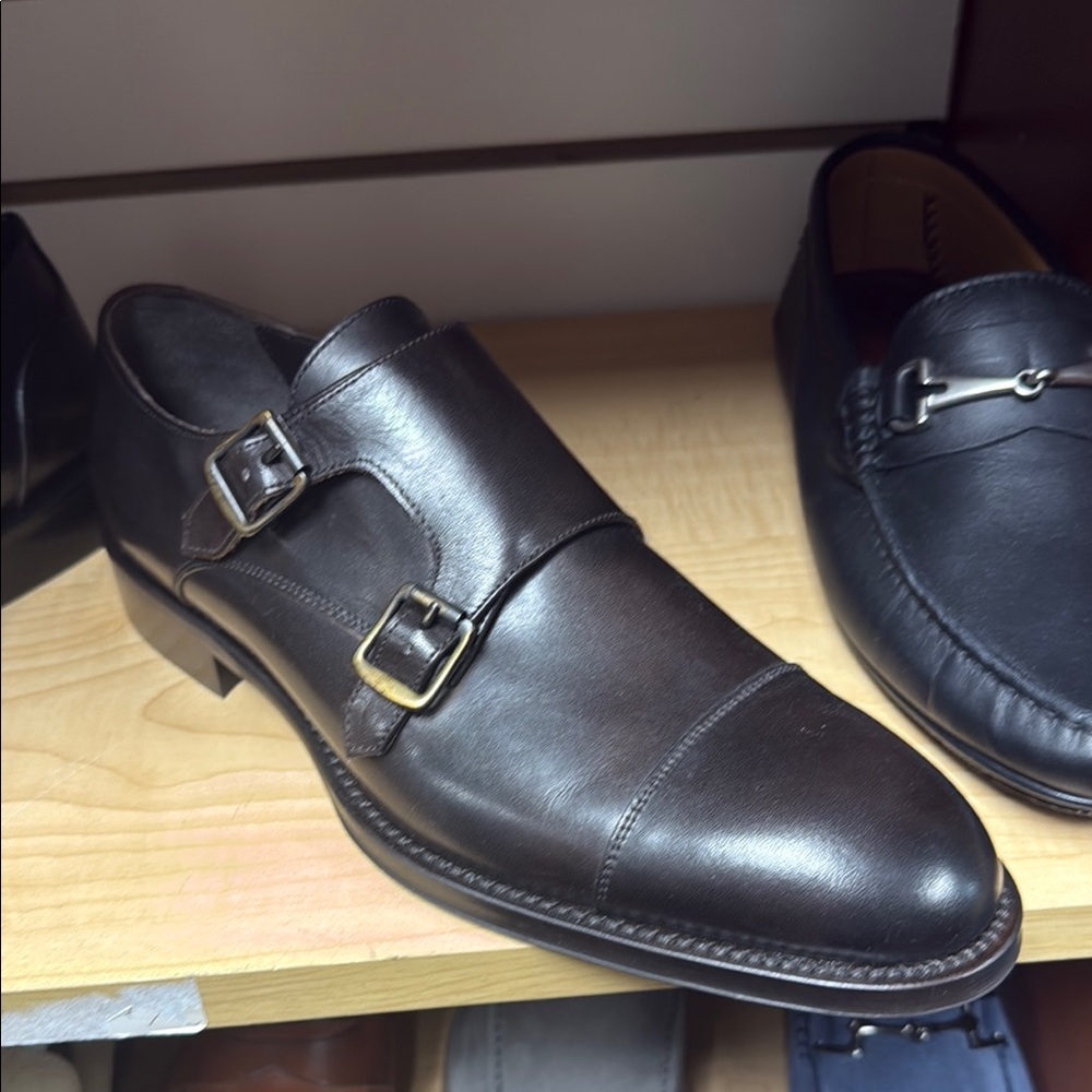 Men's Double Monk Strap Leather Shoes - Brown made in Italy